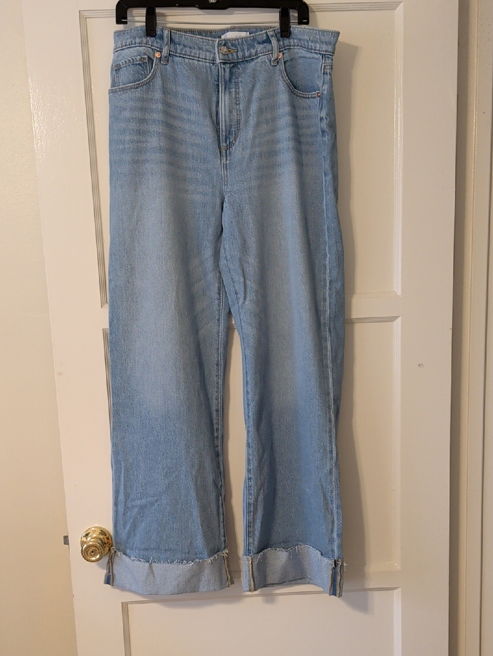 LOFT Light Blue Wide-Leg High Rise  Jeans with Cuffed Hem Size 10